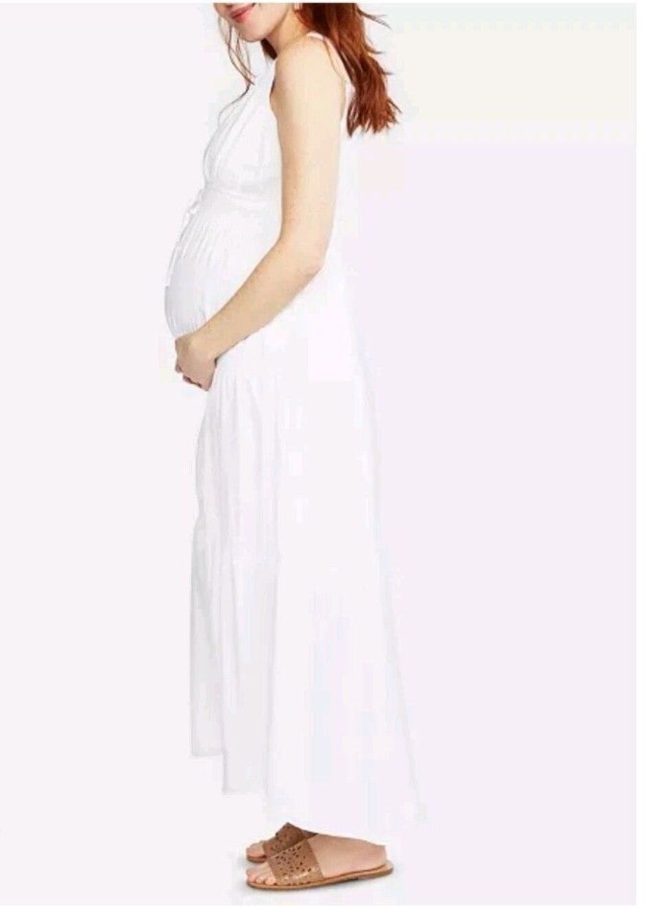 Motherhood Maternity White Sleeveless Maxi Lined Dress Size M Beach Vacation